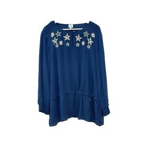 Loulou de la Falaise Blue Star Embellished Silk Tunic Blouse & Tank NWT Size XL